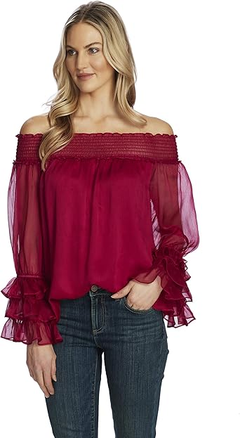 cece leopard print off the shoulder ruffle blouse