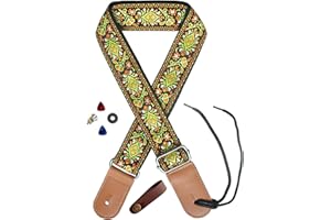 Farcaya Ukulele Strap Jacquard Flower for Soprano Concert Tenor Baritone UKE Neck Strap Lock Button (Yellow Flower)