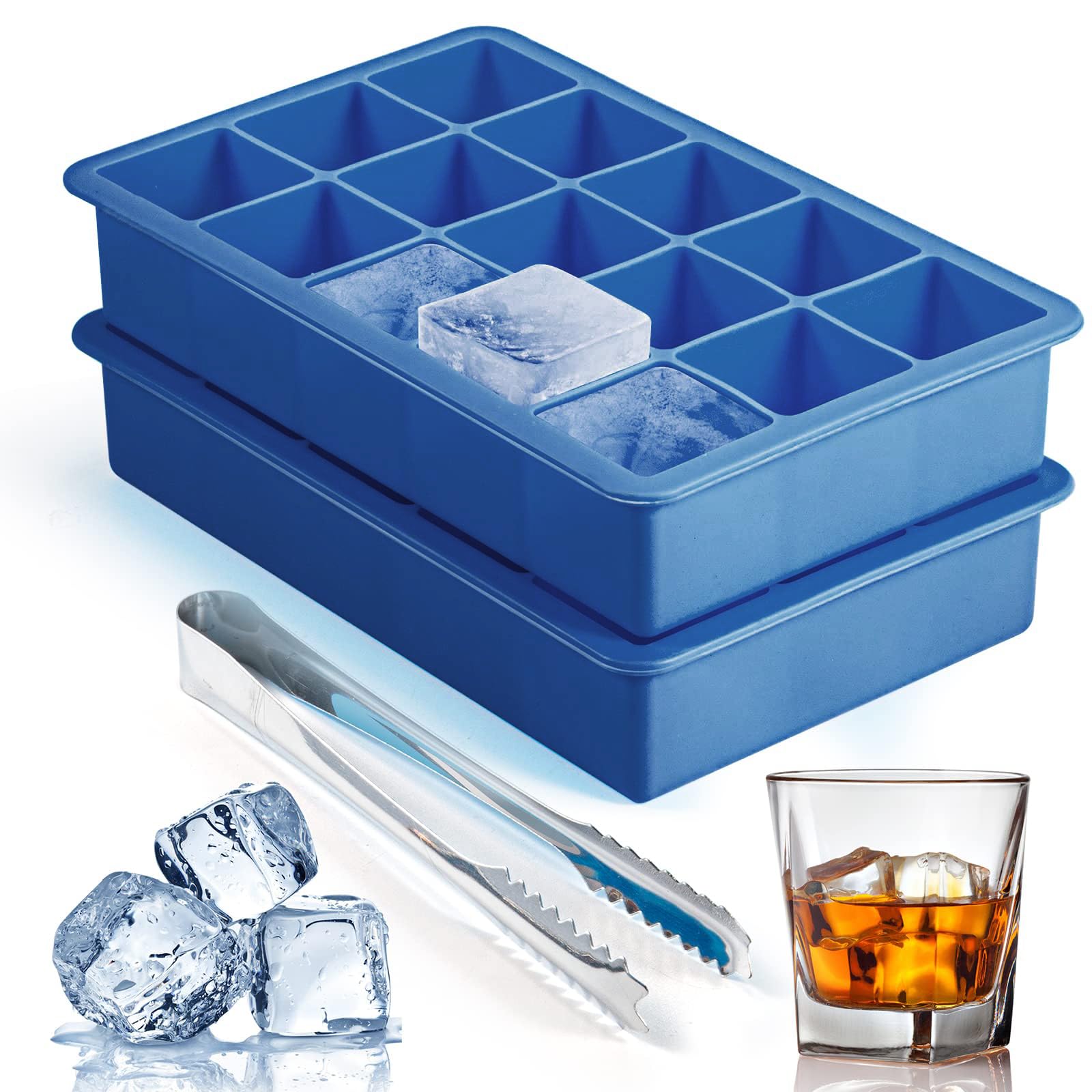 Photo 1 of 2 Pack Silicone Ice Cube Trays for Cocktail, Easy Release Square Ice Cubes Mold for Freezer, Best Rubber Ice Cube Tray for Whiskey, Coffee, Easy Release Mini Fridge Old Fashioned Silicone Ice Tray