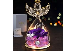 Impouo Angel Gifts for Women, Preserved Rose Flower in Glass Angel Figurines with LED Light, Mother's Day and Christmas Thanksgiving, Valentine's Day, Birthday Gifts for Grandma，Mom，Wife