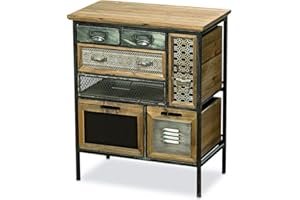 WHW Whole House Worlds Industrial Chic Multi Drawer Nightstand, 4 Drawers and 3 Utility Bins, Reclaimed Vintage Style, Iron, 