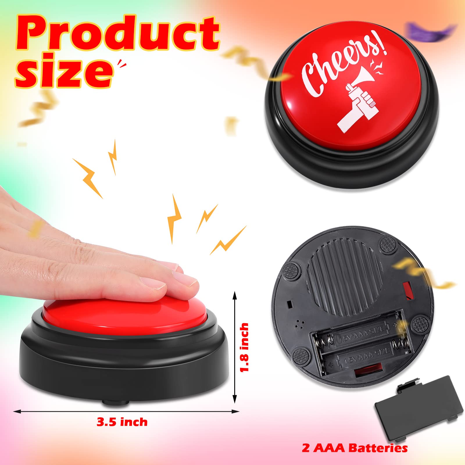 HyDren Air Horn Funny Sound Effect Button Party Game Noise Button Buzzer Talking Buttons Noise Maker Sound Maker, 3.94 Inches Diameter(Vivid)