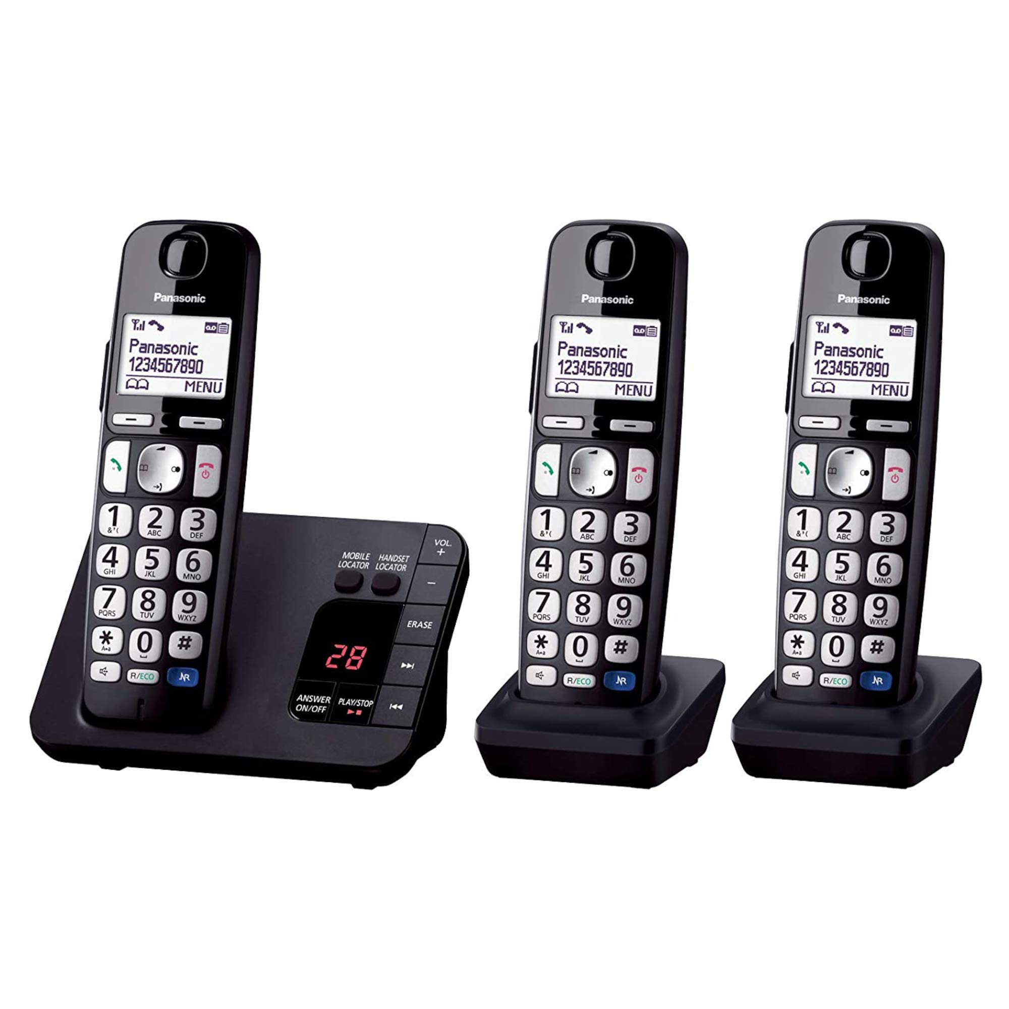Panasonic KX-TGE723 Big Button DECT Cordless Telephone with Nuisance Call Blocker & Digital Answering Machine (Trio Handset Pack) - Black
