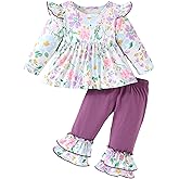 QUEKRE Baby Girl Clothes Toddler Girl Fall Outfit Long Sleeve Ruffle Shirt Cute Pant Clothing Sets