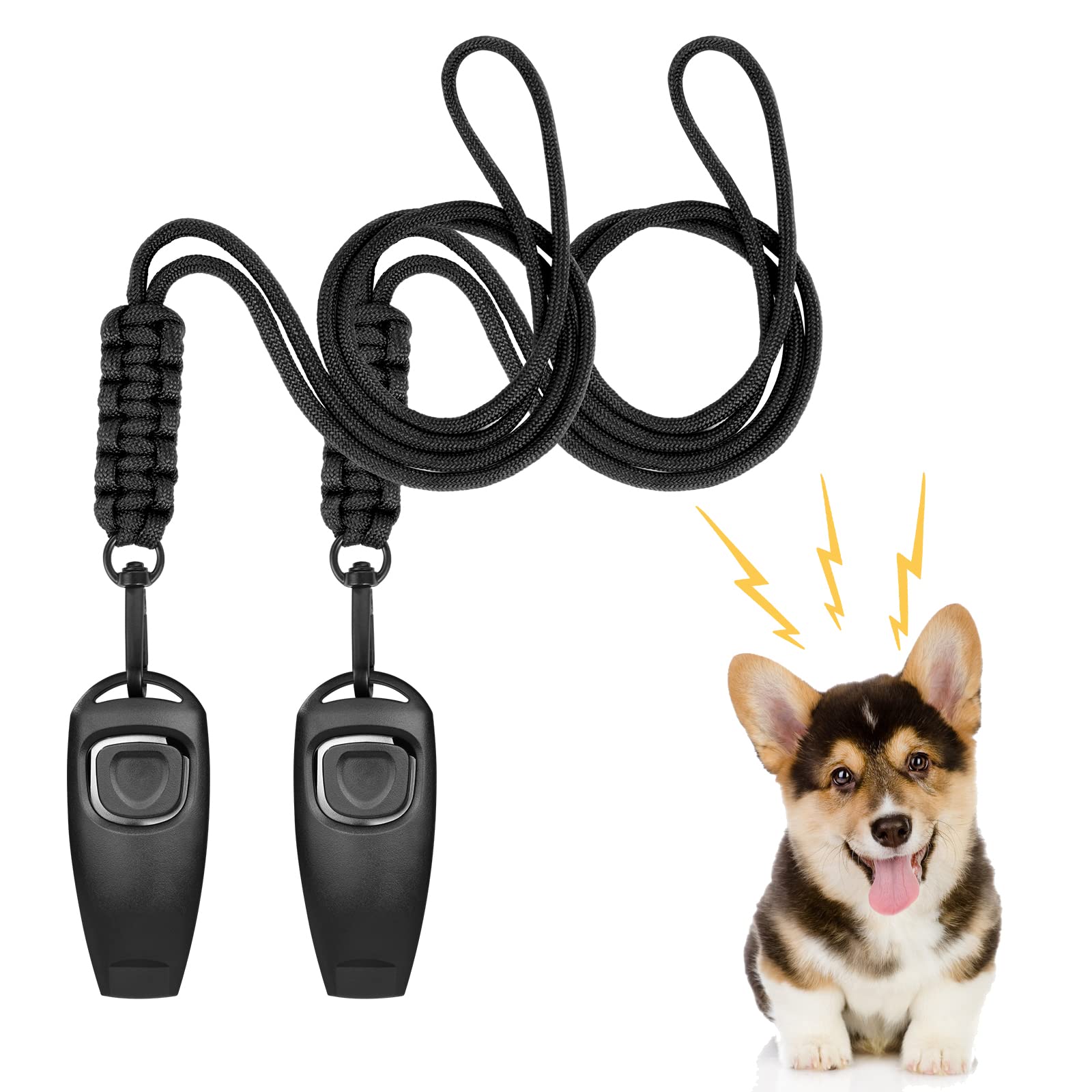 vsshe Dog Training Clickers, 2 Pack Pet Clicker 2-in-1 Trainer with Braided Lanyard, Practical Whistle and Clicker for Dog Training, Effective Behavioral Pet Training Tools for Cats Birds Puppy