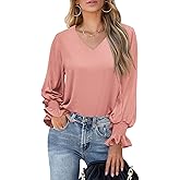 Aifer Womens Blouses Dressy Casual Tops V Neck Ruffle Balloon Long Sleeve Shirts Elegant Business Casual Outifts
