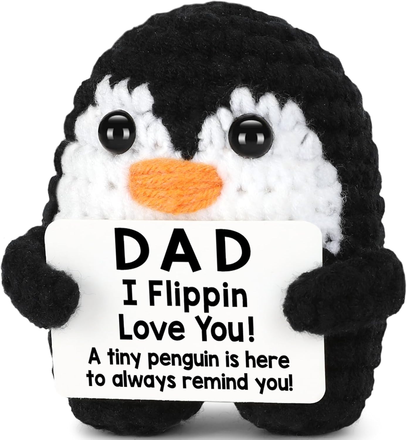 ALUNME Birthday Gifts for Dad Bonus Step Father from Daughter Son Handmade Crochet Penguin Funny I Love You Mens Stocking Stuffers Emotional Cute Decor (dad i flippin love you) โ image 1