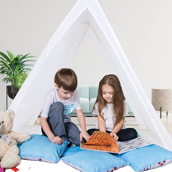 WINDYUN 2 PCS TEEPEE TENT FOR KIDS SLEEPOVER TENTS FOR PARTIES WHITE FOLDABLE WASHABLE TEEPEE CHILD GIRLS BOYS INDOOR OUTDOOR BEDROOM SLEEPOVER SLUMBER PARTY EASY ASSEMBLY 45.3 X 45.3 X 40 INCHES