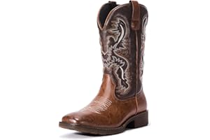 TruVeld Cowboy Boots for Men - Men’s Western Cowboy Boot with Classic Embroidered, Slip-On Square Toe Boots, Slip-Resistant Country Boots with Chunky Heel, Durable Ankle Boots for Spring & Fall