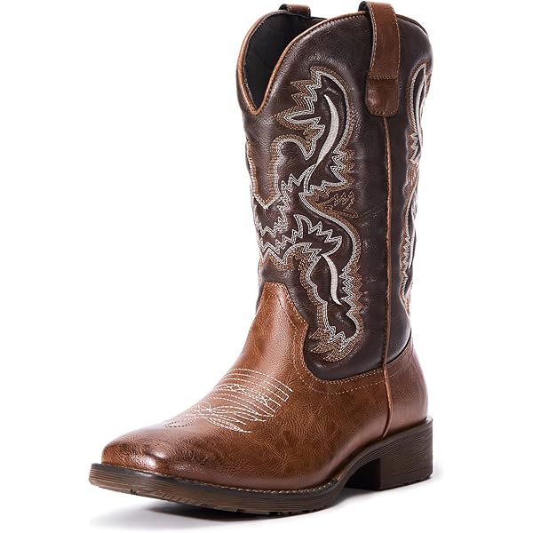 Amazon.com | Western Square Toe Boots for Men (Brown (Bull Design