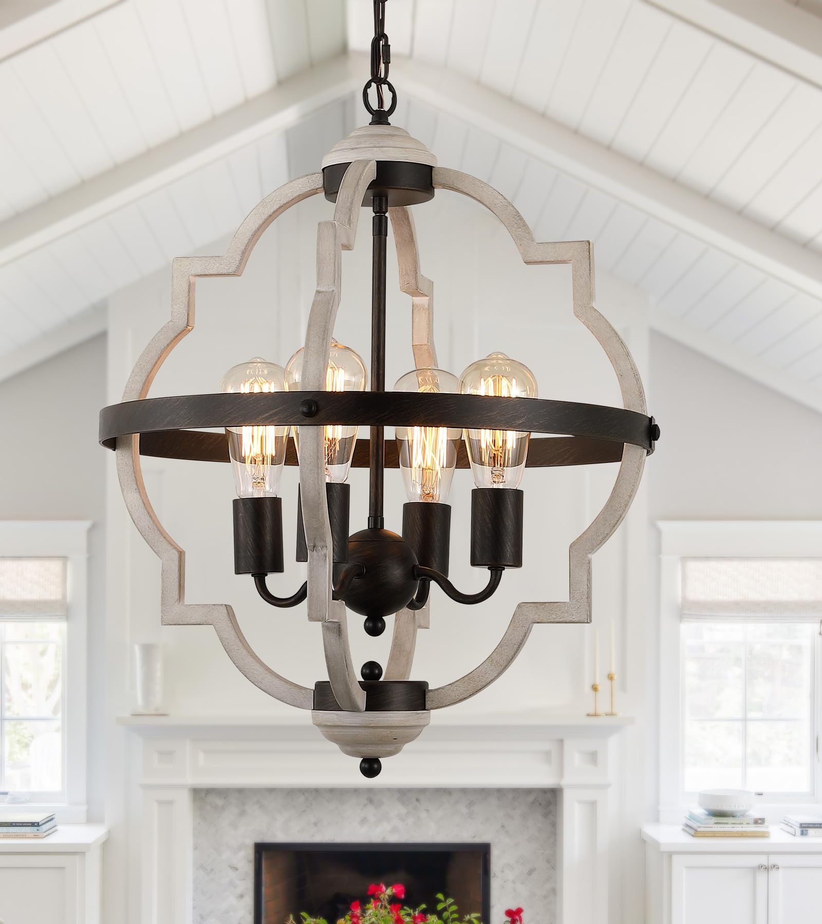 Photo 1 of MEIXISUE Rustic Farmhouse Chandelier,ORB+Oak Finish,4-Light Vintage Antique Chandeliers Pendant Light Fixtures for Kitchen Dining Room Living Room Entryway Foyer UL Listed