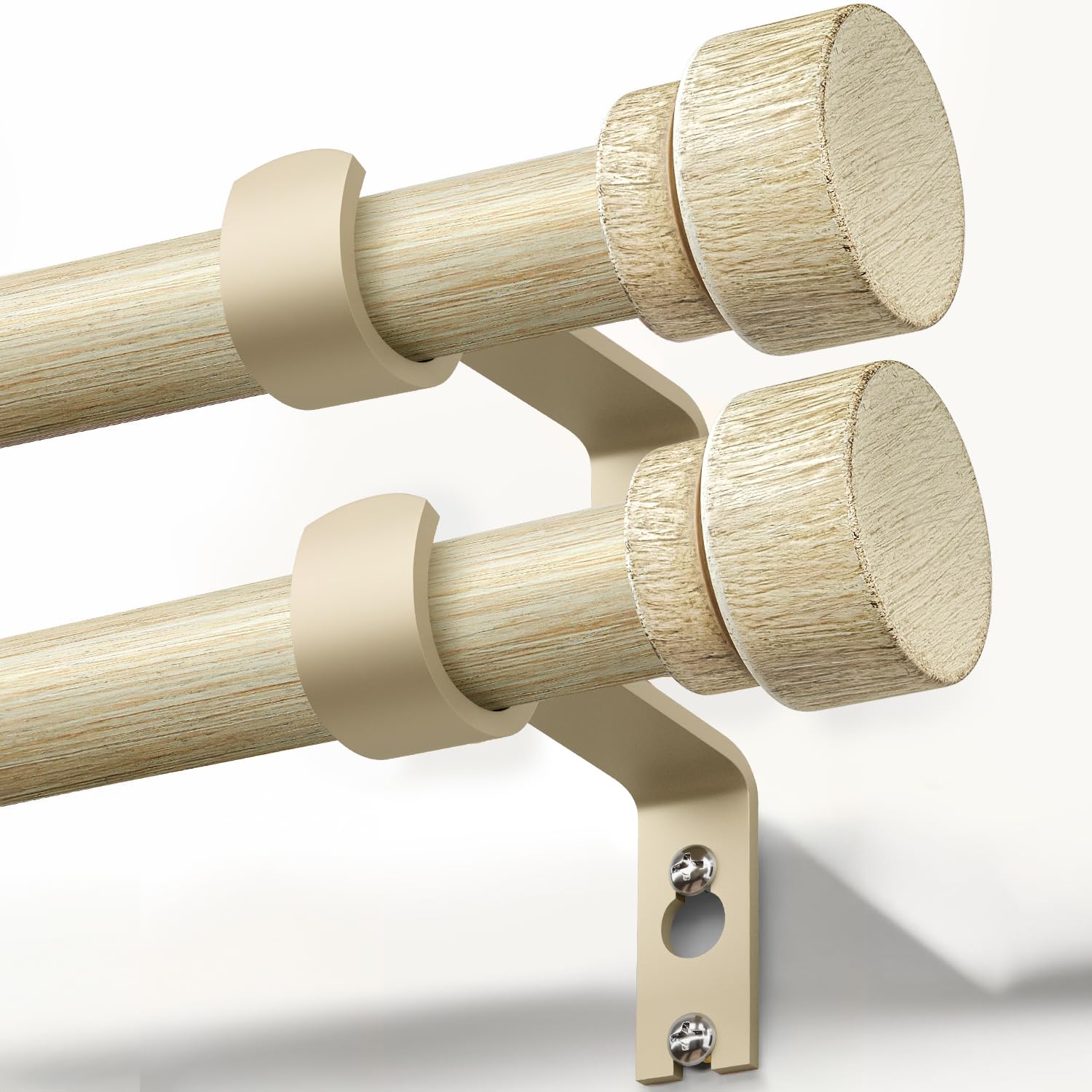 Photo 1 of 2 Pack White Oak Wood Grain Curtain Rods for Windows 48 to 84 Inches 1" Diameter Boho Decorative Heavy Duty Window Curtain Rod Adjustable with Solid Finials for Living Room Bedroom Kitchen Farmhouse