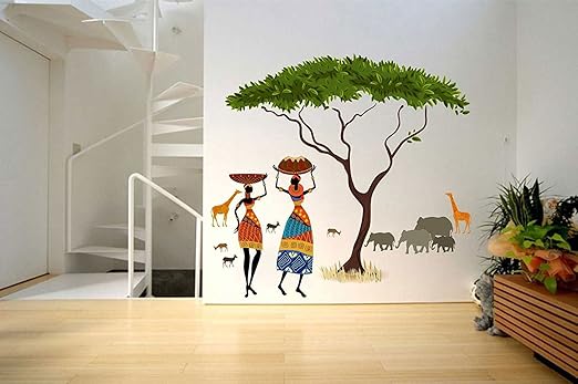 Decals Design Artistic Tribal Ladies with Animals Nature Wall Sticker (PVC Vinyl, 60 cm x 90 cm,