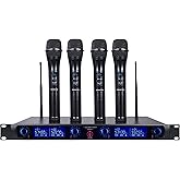 Sound Town 4 Channels Professional UHF Wireless Microphone System with Rack Mountable Metal Receiver and 4 Handheld Mics, for Church, School, Outdoor Wedding, Meeting, Party and Karaoke