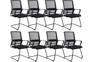 CIMOTA Waiting Room Chairs Mesh Office Guest Chair Ergonomic Mid Back Reception Chairs with Sled Base for Meeting/Patient/Conference Room, Black/Set of 8
