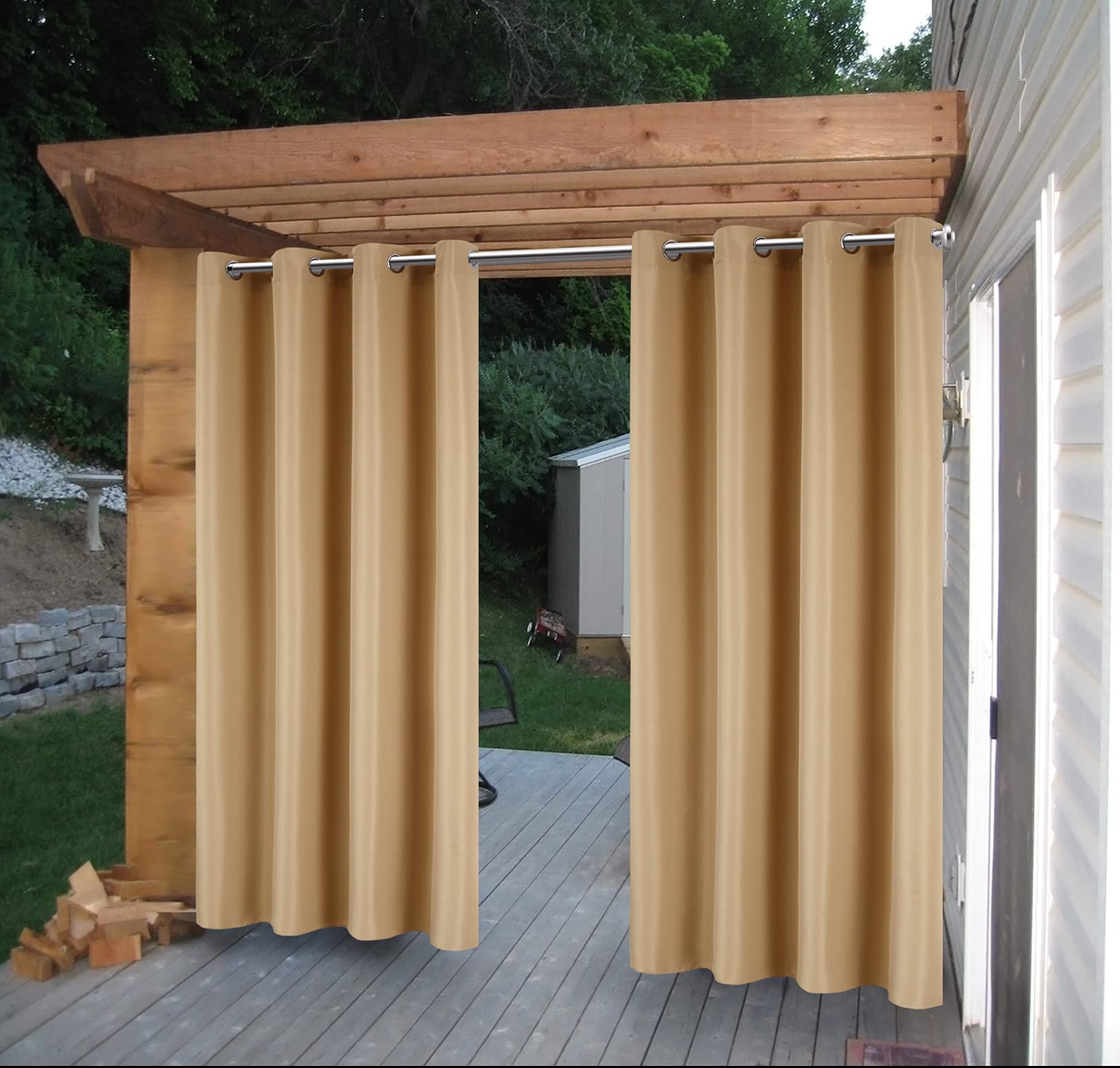 Cross Land Patios Porch,Pergola Waterproof Curtains Drapes Thermal Insulated Outdoor Curtains/Exterior Shades for Beach and Home (54"x 108", Beige)