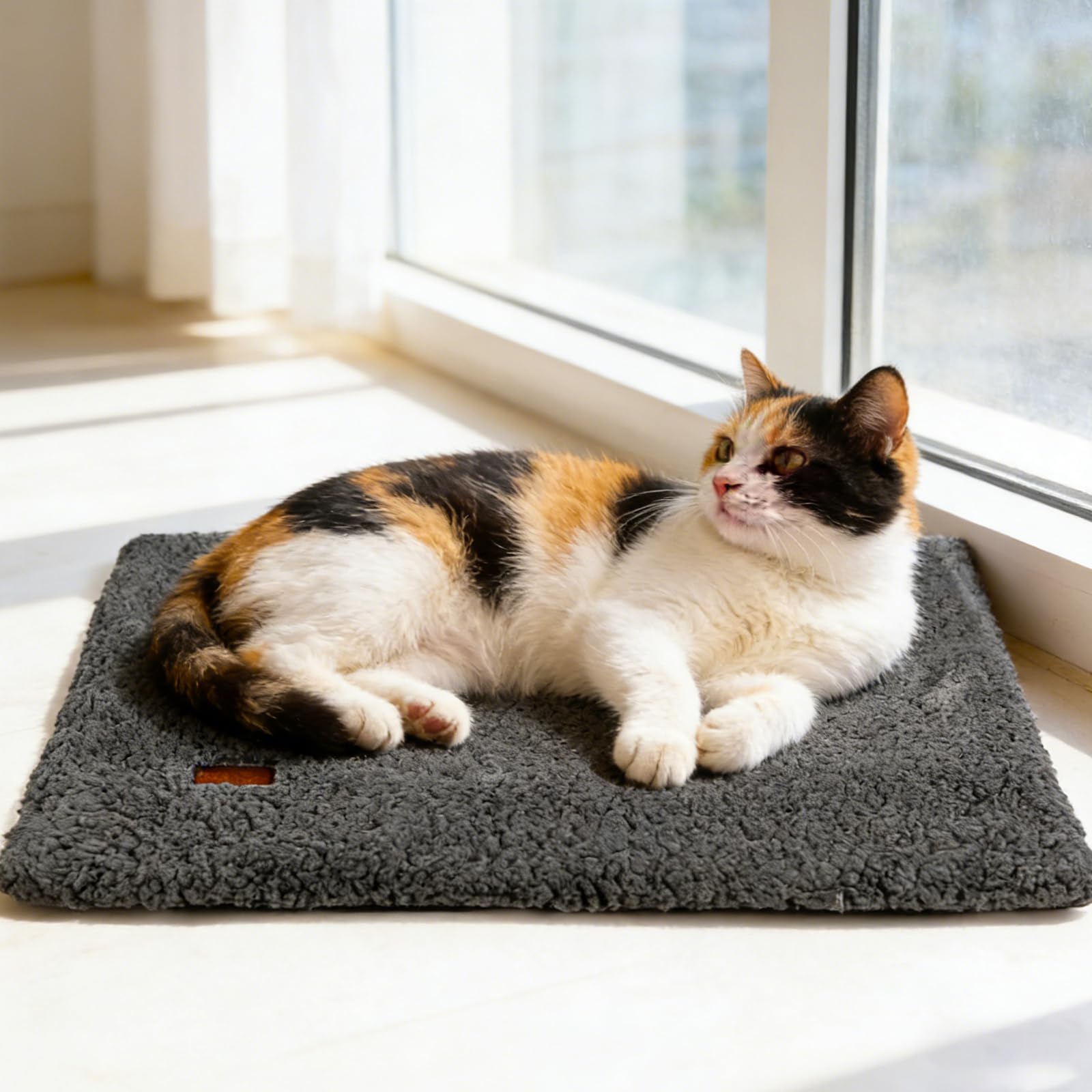 MORA PETS Self Heating Cat Bed for Indoor Cats, Washable Heated Cat Bed Warming Pad for Kitten & Small Dogs, Electric-Free Cat Blanket Soft Pet Cushion Mat with Non-Slip Base, Removable Cover, 61x45cm