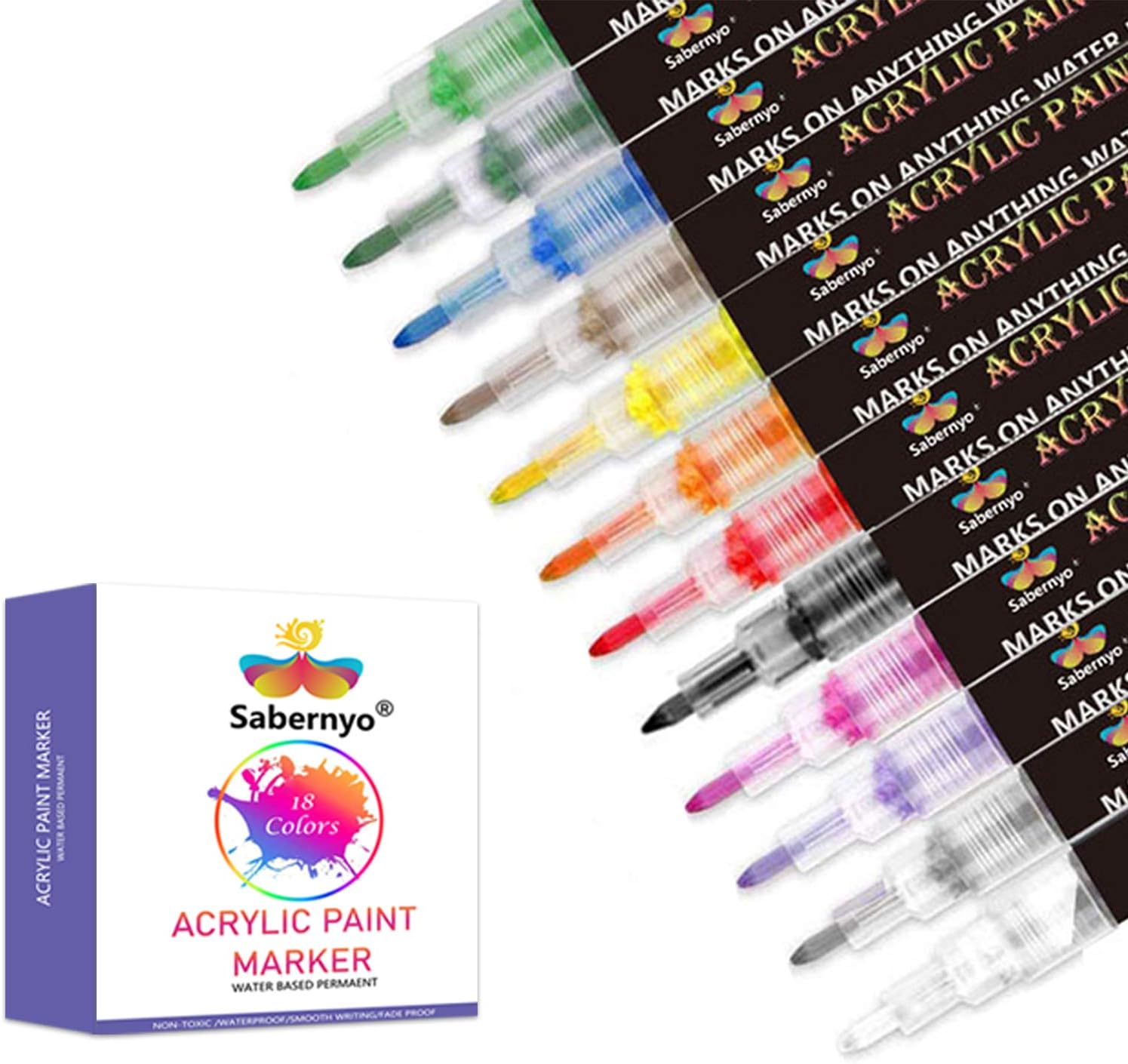 Acrylic paint marker pens Set,Waterbased Paint Markers Pen with 0.7mm