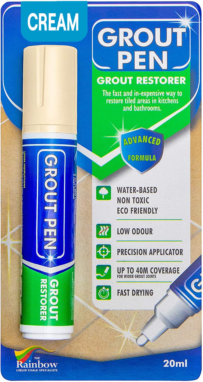 Large Grout Pen - Revives & Restores Stained Tile Grout Leaving a Clean Fresh Look (Cream)