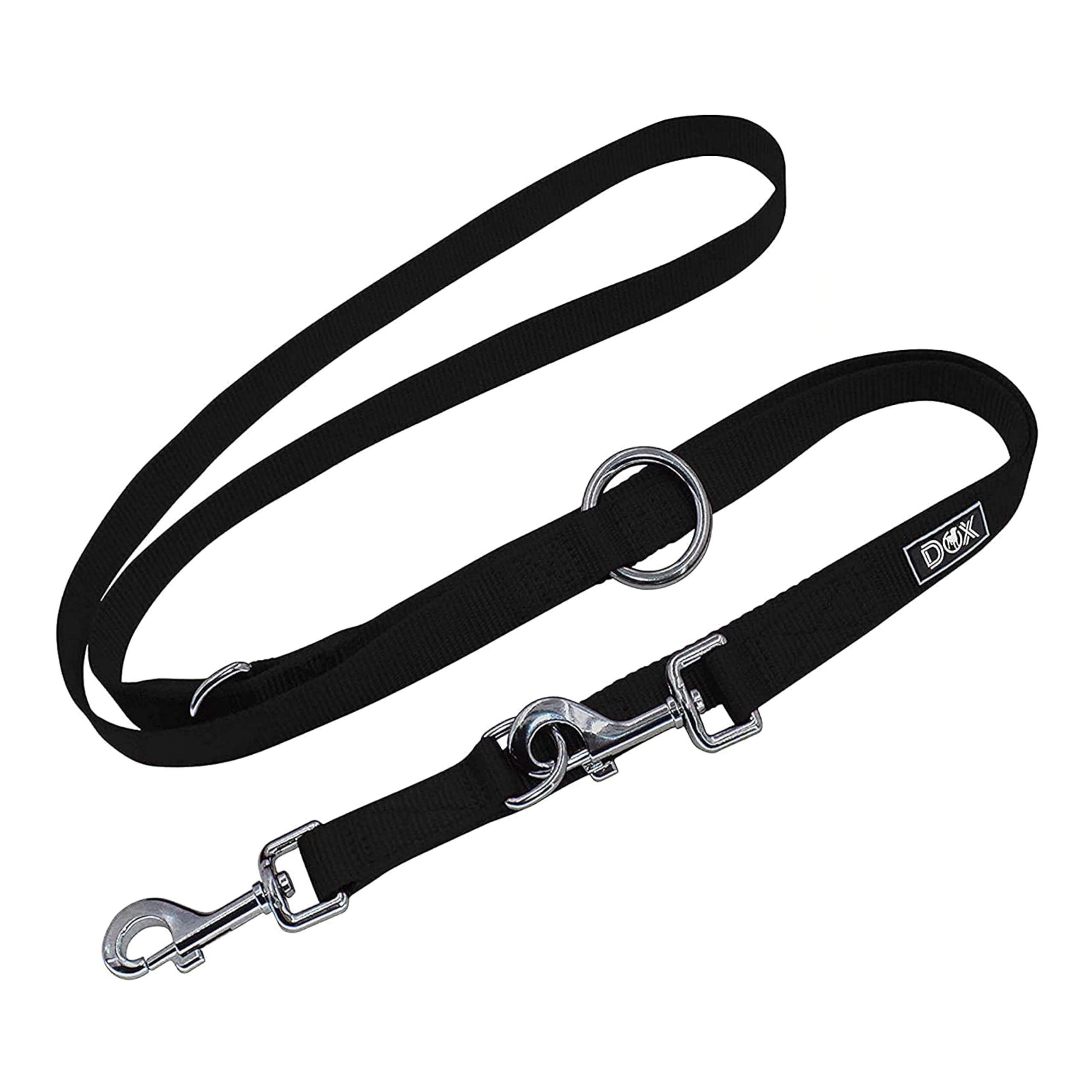 DDOXX Nylon Dog Lead - 2m, 3-way Adjustable Dog Training Lead Dogs - XS (Black)