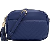 FashionPuzzle Chevron Quilted Crossbody Camera Bag with Chain Strap and Tassel