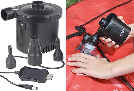 infactory Elektropumpe: Akku-Luftpumpe mit 3 Ventil-Aufsätzen und USB-Ladekabel, 200 l/Min. (Elektrische Luftpumpe)