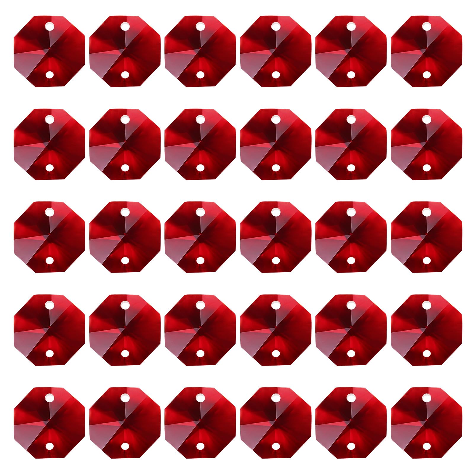 PATIKIL K9 Crystal Octagon Beads 2 Holes Pendants, 30 Pack 14mm Chandelier Prisms Parts Ornaments Hanging Beads for DIY Arts Crafts Decoration, Dark Red