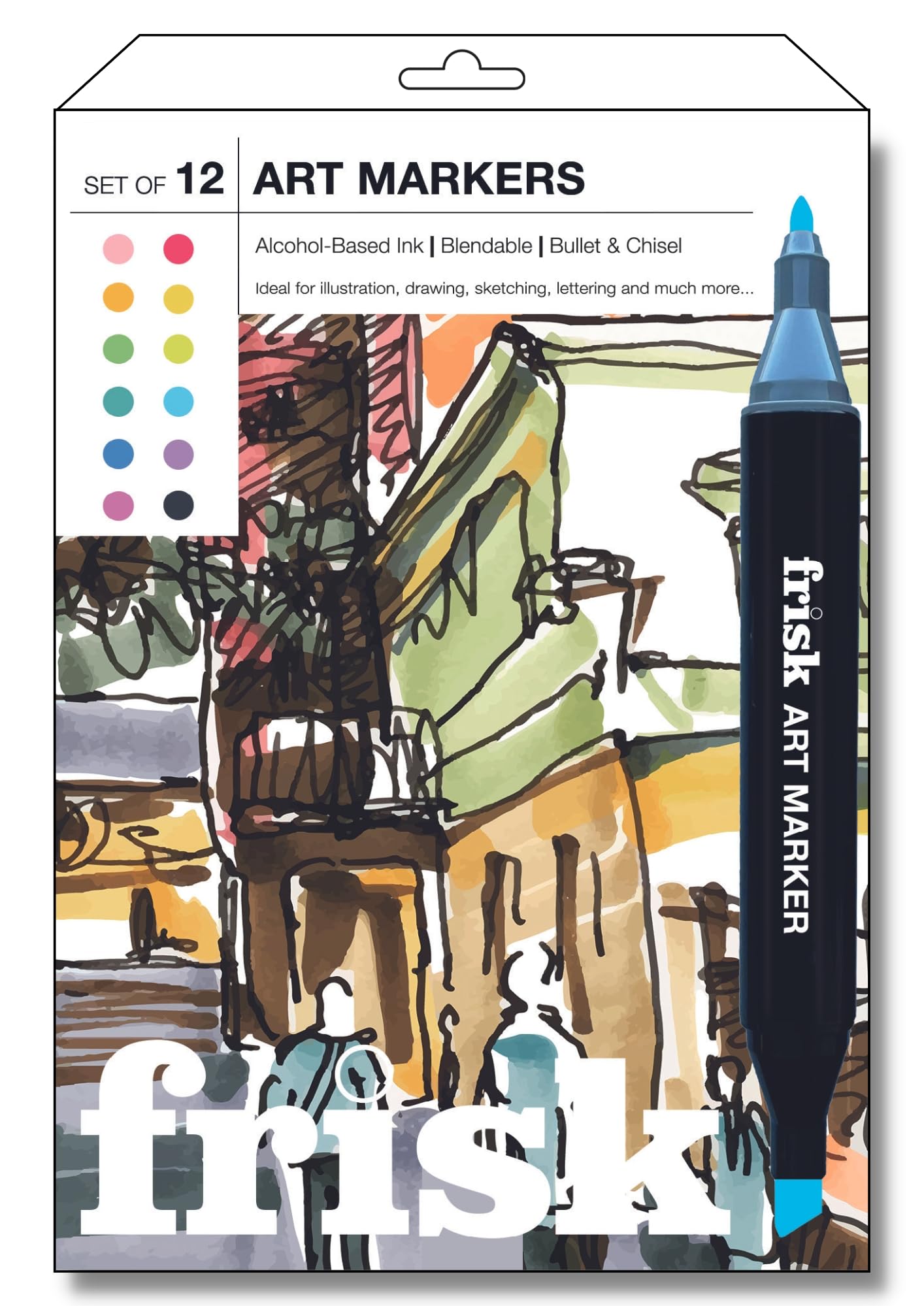 Frisk Alcohol Ink Marker Set of 12 (Chisel 1-7mm/Bullet 0.6)