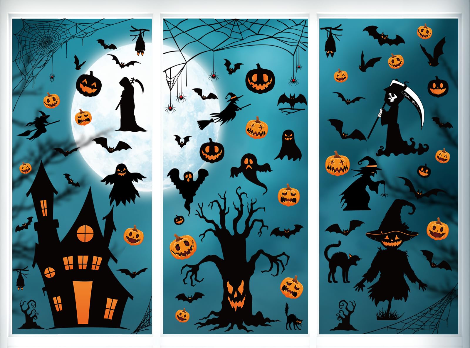 Halloween Window Decorations - Pumpkin Bat Scarecrow Clings for Home/Office/School Windows