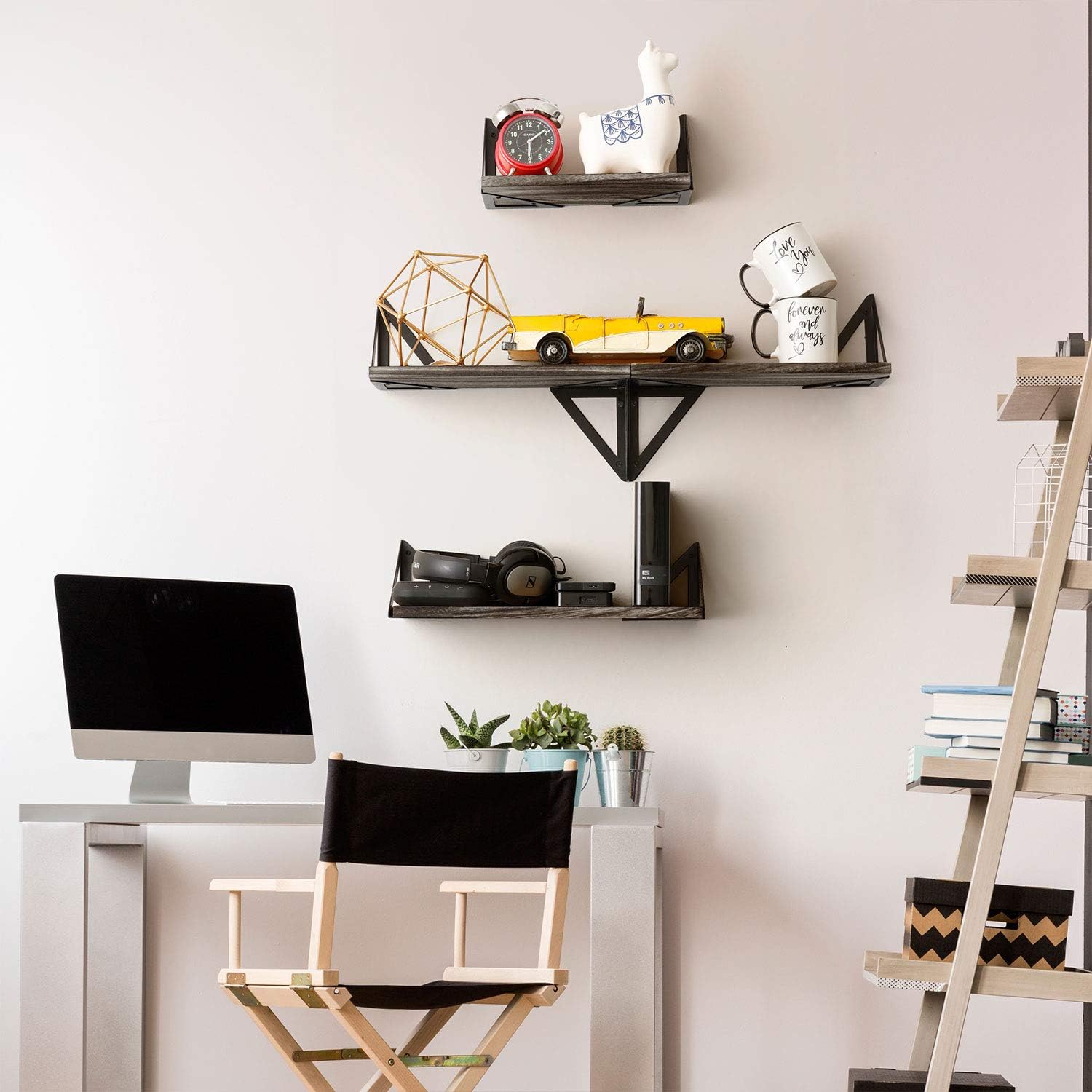 BAYKA Floating Shelves Wall Mounted, Rustic Wood Wall Shelves Set of 3 for Bedroom, Bathroom, Living Room, Kitchen (Grey): Home & Kitchen