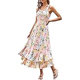GRACE KARIN Women's 2026 Summer Floral Boho Dress Square Neck Strapped Swing A Line Sundress Beach Long Maxi Outfits