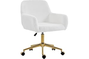 HOMCOM Swivel Office Chair, Faux Rabbit Fur Upholstered Vanity Desk Chair with Adjustable Height, Armrests and Wheels for Off