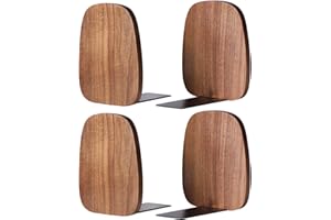 Muso Wood Book Ends for Shelves, Non-Skid Bookends for Heavy Books, Wooden Book Stopper for Home Office and Library (Walnut 2 Pairs)
