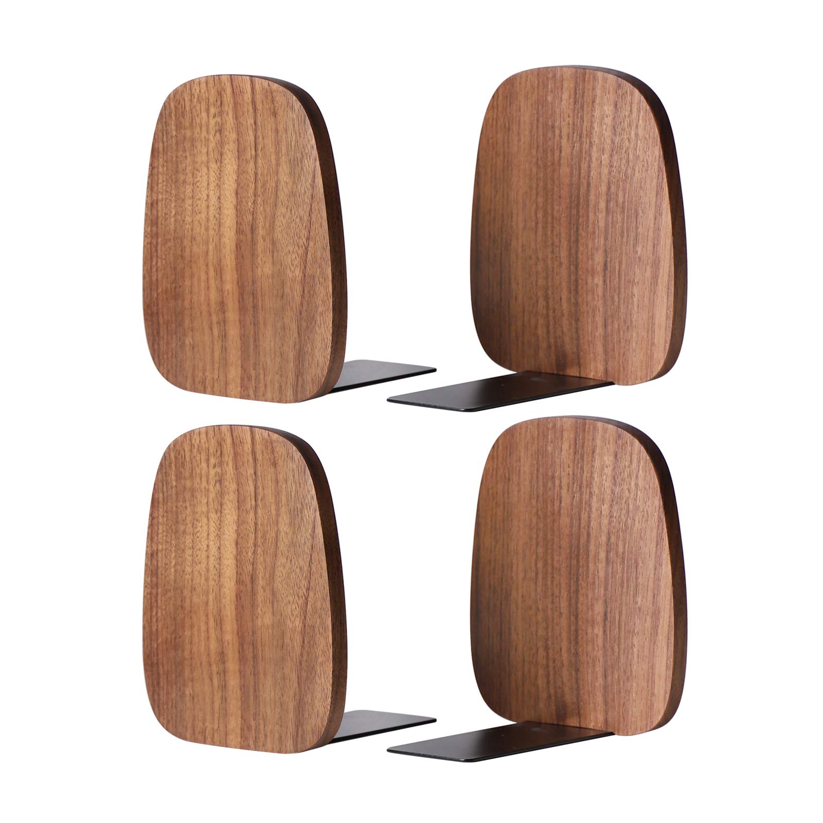 Muso Wood Book ends, wooden bookends 2 pairs - Decorative book ends for shelves - Sturdy book stop for Gift/Home/Office/School 14x12x10.8cm (Walnut wood)