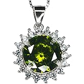 Large Round Cut Peridot Necklace - Sterling Silver Halo 10mm 4ct Halo Princess Diana Style Created Green Gemstone August Birthstone Adjustable Chain