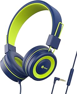 iClever Kids Headphones - Wired Headphones Kids, Adjustable Headband, Stereo Sound, Foldable, Untangled Wires, 3.5mm Aux Jack, 94dB Volume Limited - Childrens Headphones on Ear, Blue (Blue)