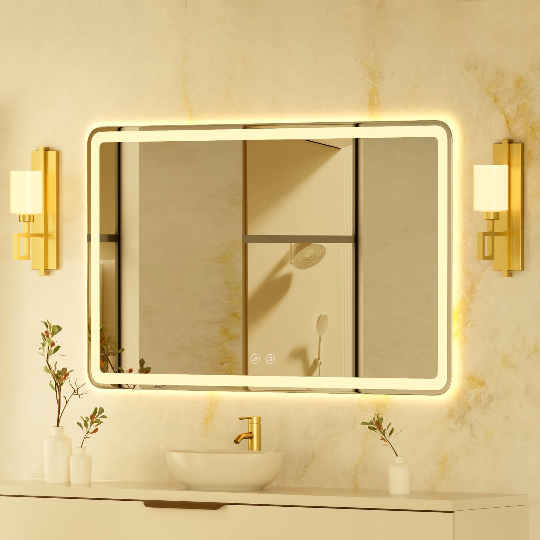Photo 1 of 60X36 LED Bathroom Mirror with Lights, Dimmable Anti Fog Wall Bathroom Mirror with Led Lights, 3 Colors, Backlit + Frontlit Bathroom Vanity Mirror