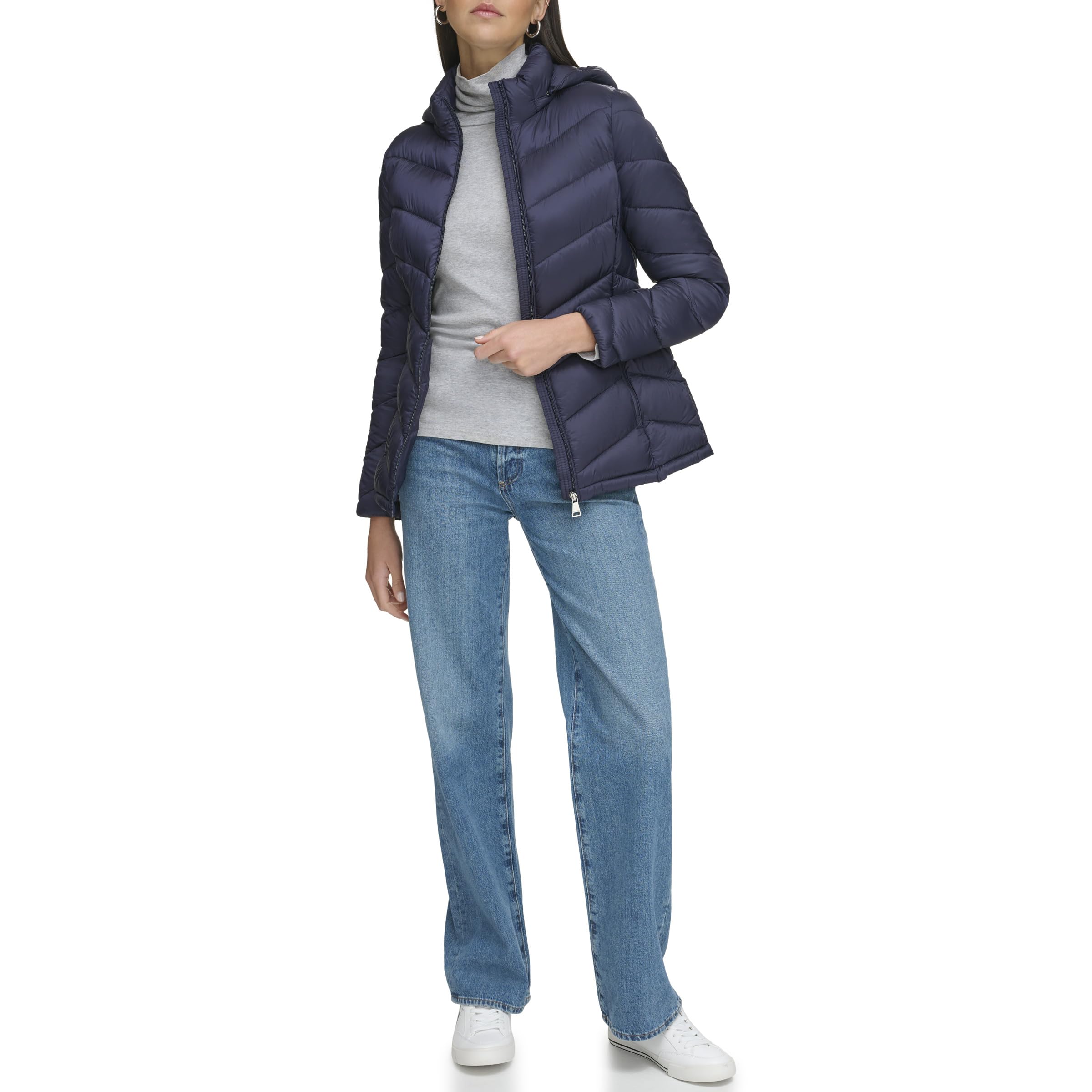 Calvin Klein Performance Women's Floral-Print Hooded Jacket Blue Size Medium