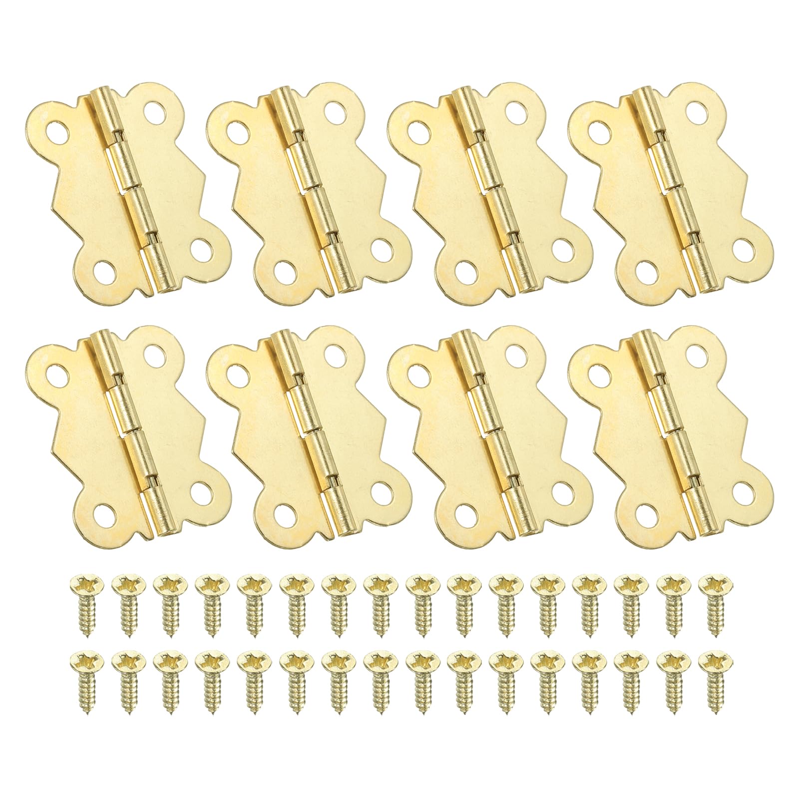 PATIKIL Small Modern Gold Jewelry Box Hinges, 8 Pack 90-Degree Mini Butterfly Hinges with 32 Screws, 1-5/8 Inch, Metal with Brass Plating