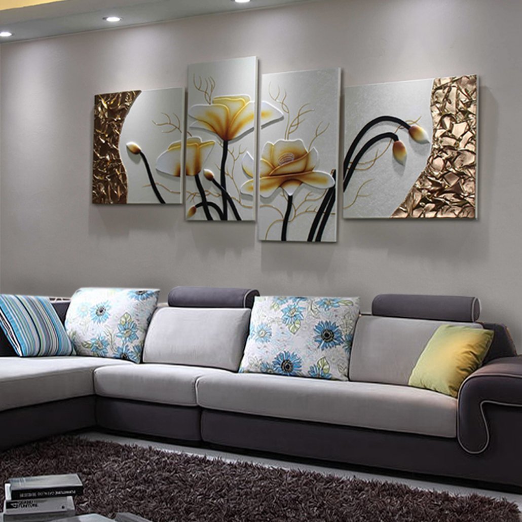 楽天1位 アートパネル 壁飾り絵 壁掛け装飾 壁掛けキャンバス 花 玄関壁掛け インテリア モダン 4パネル Unusual B01h1re4fg Riparo Shop