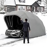Semi-Automatic Foldable Stainless Steel Grey Carport Shelter | Heavy Duty Awning, Windproof &amp; Snow-Proof, 600D Oxford Cloth, Outdoor Use, Foldable Design