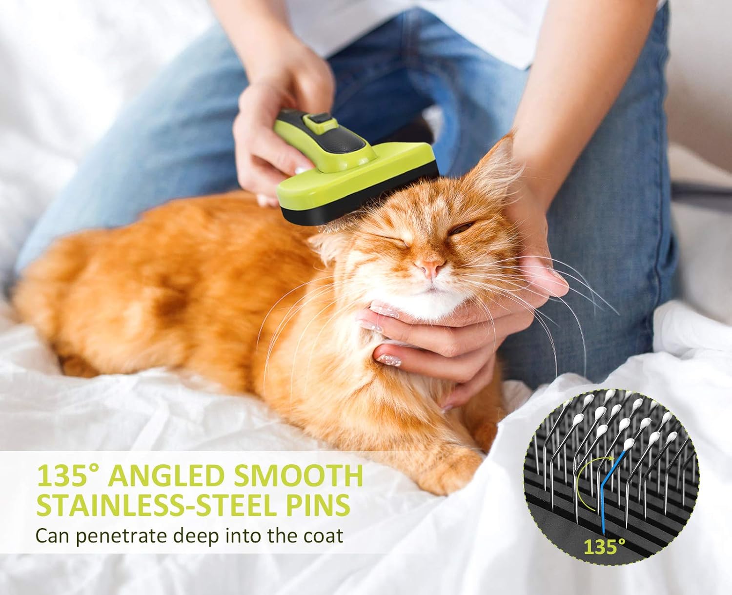 pecute Slicker Dog Brushes,Self Cleaning Pet Grooming Brush- Removes 90% of Dead Undercoat and Loose Hairs,Rounded Pins Suitable for Small Medium Dogs Cats (Medium - Image 5