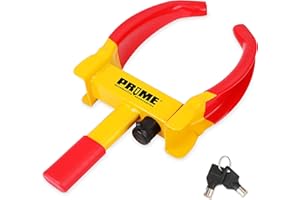 PRIME 1 PR1ME Trailer Wheel Lock Clamp, Universal Wheel Clamp Lock, Adjustable Heavy-Duty Security Tires Anti-Theft Lock, for Trailers SUV Boats ATVs Motorcycles Golf Cart with 2 Keys (Yellow-red)