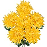 Briful 6 Pcs Yellow Artificial Mums for Outdoors Fall – 25.6’’ Long Stem Faux Chrysanthemums, Large 6’’ Silk Fall Flowers for Wedding Bouquets, Centerpieces, Porch Décor, Indoor Home Decoration