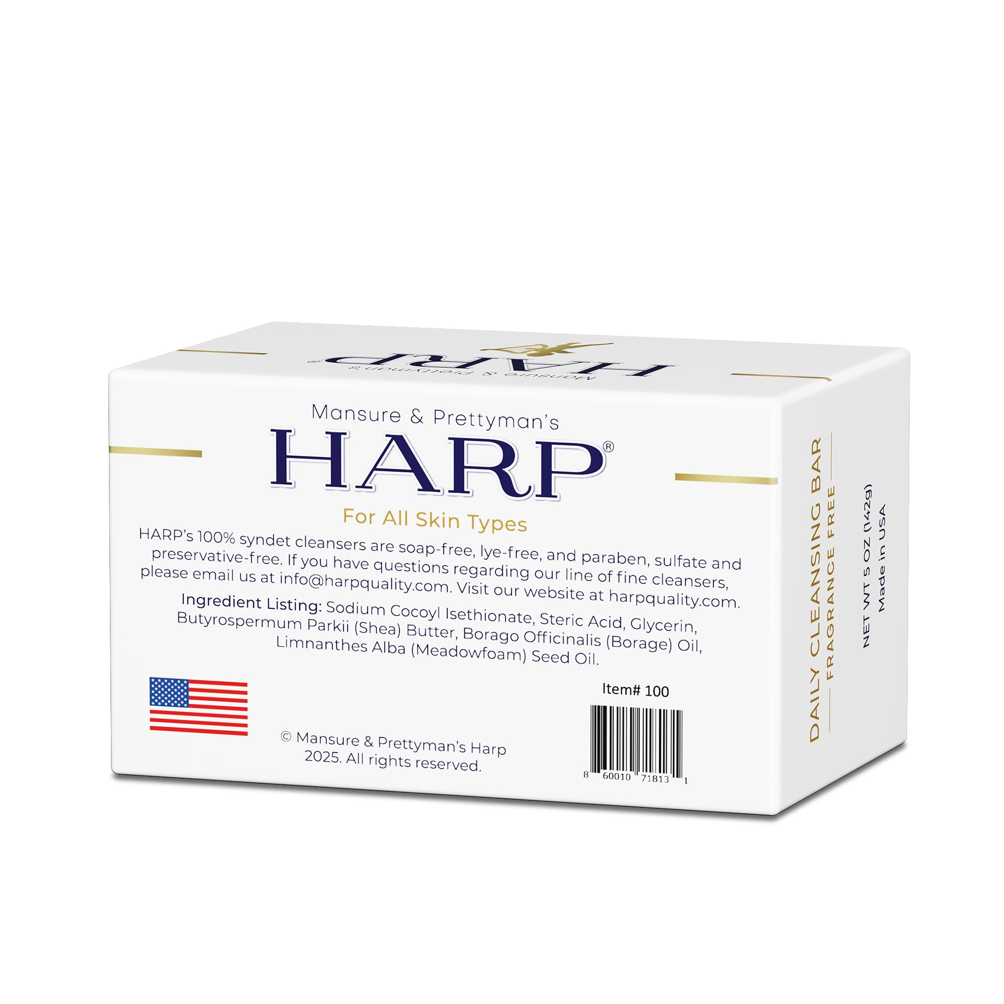 HARP pH-Balanced (5.0-6.0) Body Wash Bar. ZERO Saponified Oils. Protects Moisture Barrier. Gentle for Sensitive/Dry skin. + Shea Butter/Borage Oil. Non-Comedogenic. FRAGRANCE/masking agent FREE. 5oz