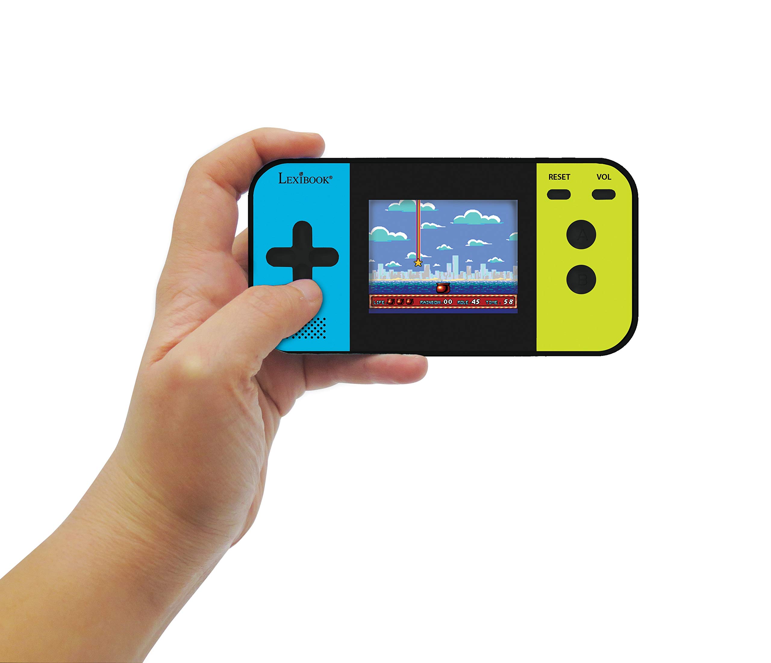 Lexibook Compact Cyber Arcade Portable Gaming Console, 250 Gaming, LCD, Battery Operated, Video Game for Children, Black/Blue/Green, JL2377