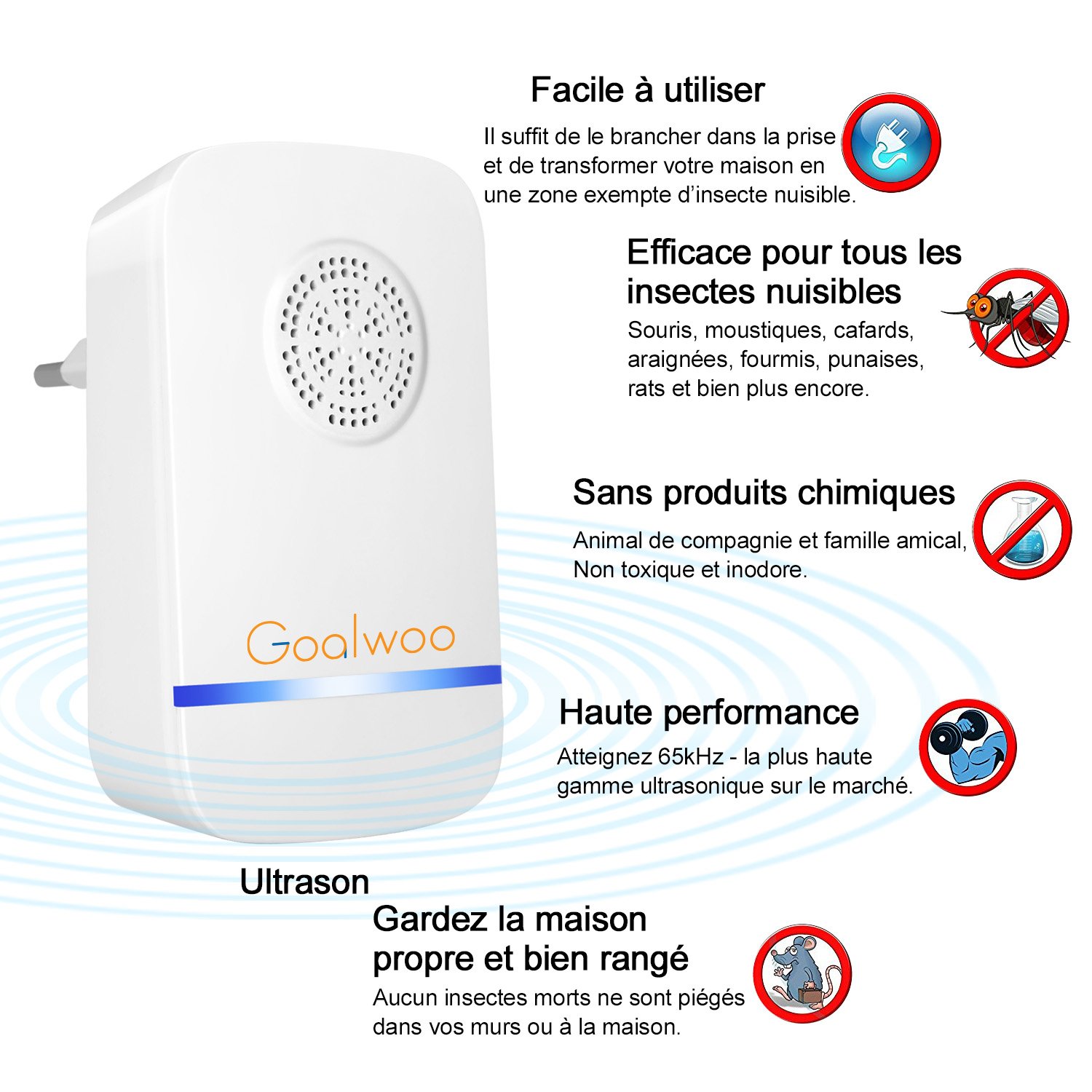 Goalwoo - Repelente electrónico de parásitos por ultrasonidos - 2 ...