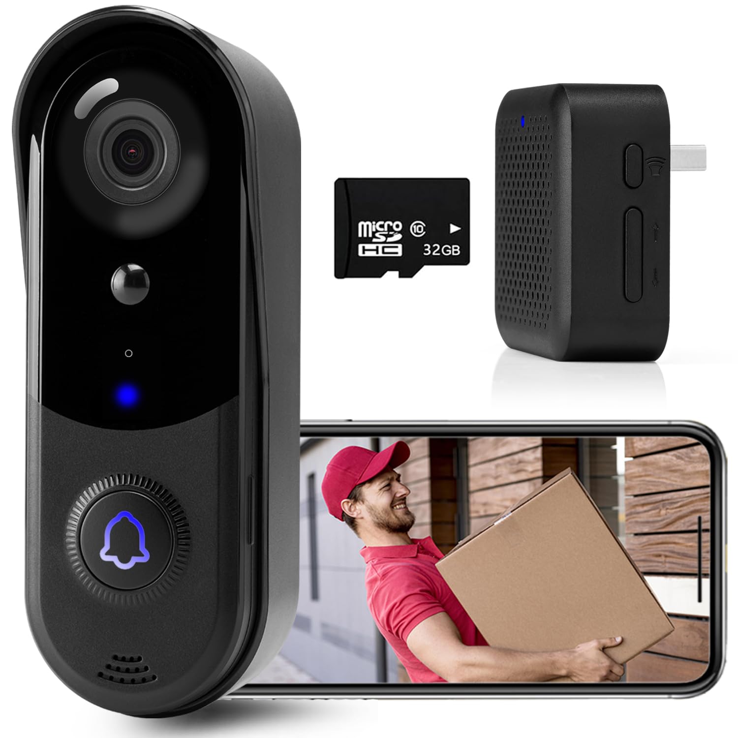AIMEAR Doorbell Camera Wireless with Chime, WiFi Video Doorbell Camera, 32GB SD Card,No Monthly Fees, 1080P HD, 2-Way Audio, Motion Detection, IP65 Waterproof,2.4G WIFI, Pre-installed