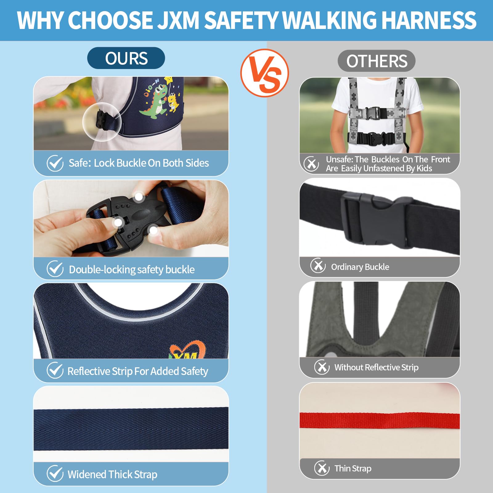 2025 New Safety Walking Harness for Big Kids (6-12yrs) with Autism Special Needs ADHD, Anti-Elopement Vest Harness with Grab Handle and Light Reflector, Adjustable Leash for Autistic, Active Child