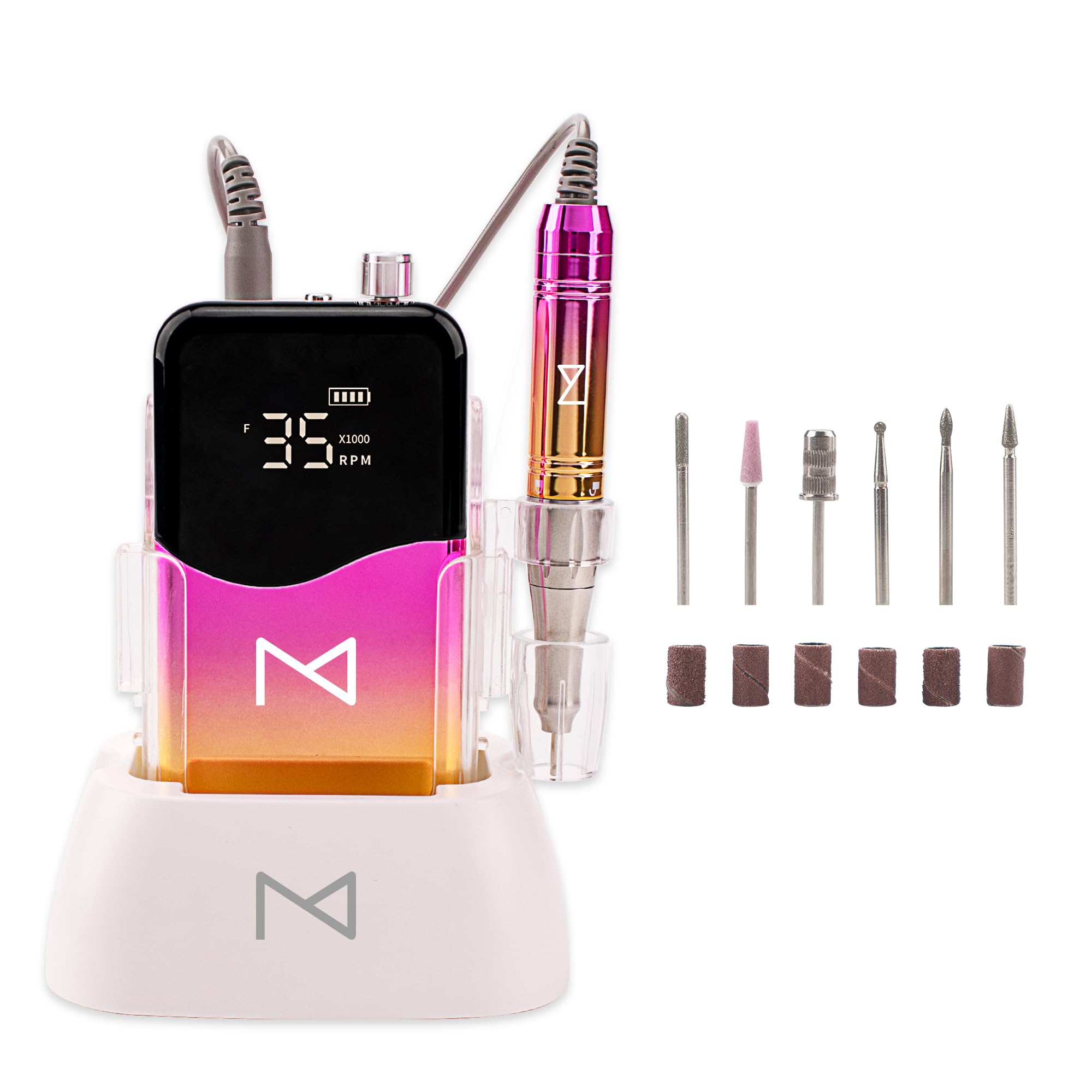 Photo 1 of M Mase- Professional Nail Drill Machine - Coreless 2-in-1 Nail File - Electric, Cordless, 35000 RPM, HD Display - Electric Nail Drill for Professional & Home Use (Pink Gold)